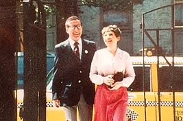 Sheldon Kranz and his wife, Anne Fielding, entering the court yard at 67 Jane Street, where Eli Siegel gave classes.